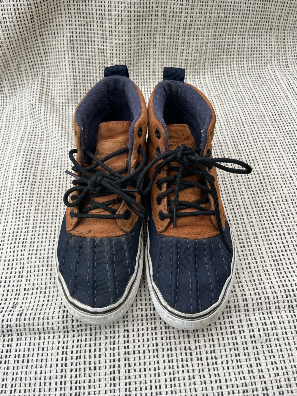 Vans Brown Suede and Navy Duck-Style Mid-Top Sneakers- Women’s 7